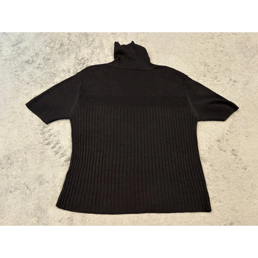 Silx 100% Silk Black Short Sleeve Turtleneck Ribbed Knit Sweater XL